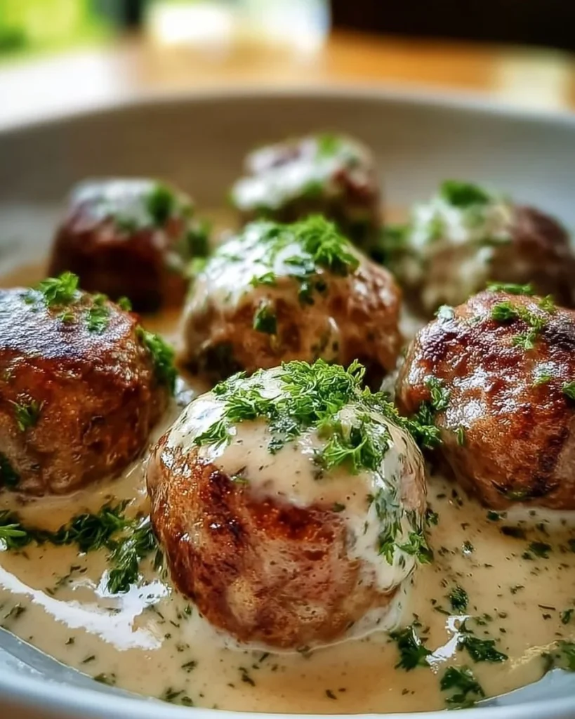 Königsberger Klopse mit Kapernsauce auf einem Teller