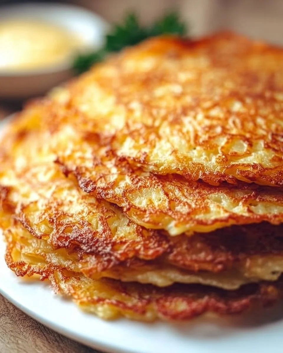 Krosse Kartoffelpuffer auf einem Teller, goldbraun und knusprig zubereitet.