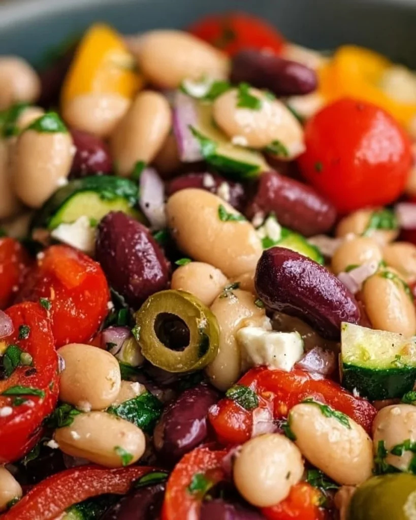 Mediterraner Bohnensalat mit frischen Zutaten und aromatischen Gewürzen