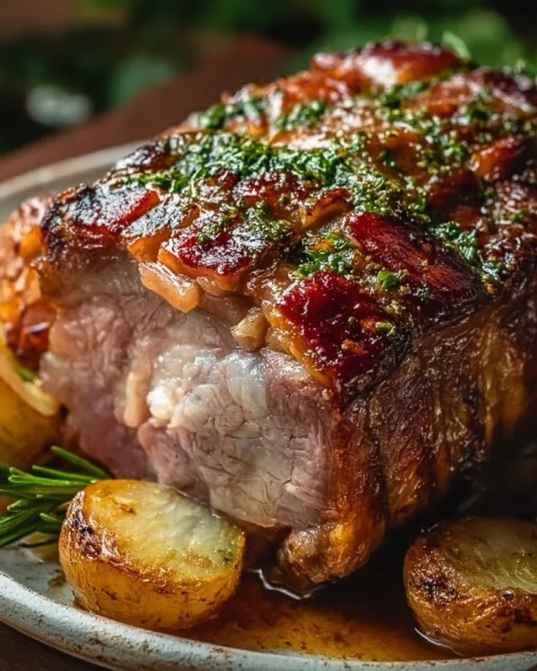 Leckeres Schweinebraten mit knuspriger Kruste und herzhaftem Gemüse.