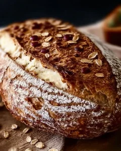 Wohlfühl-Joghurt-Hafer-Brot mit 3 Zutaten auf einem Holzbrett