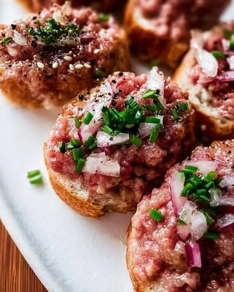 Köstliche Mettbrötchen auf einem Tisch serviert