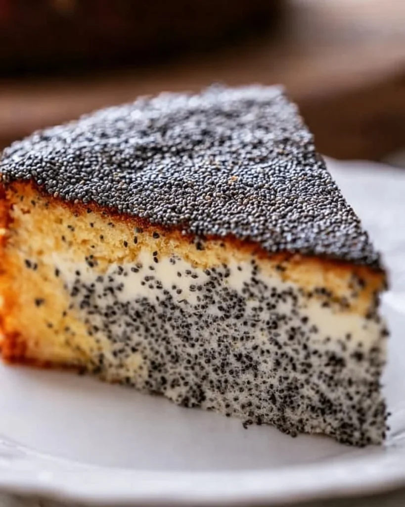 Leckerer Mohnkuchen mit einer saftigen Füllung aus Mohn und anderen Zutaten