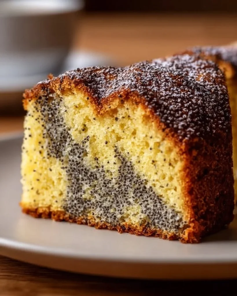 Frischer Mohnkuchen auf einem Teller serviert