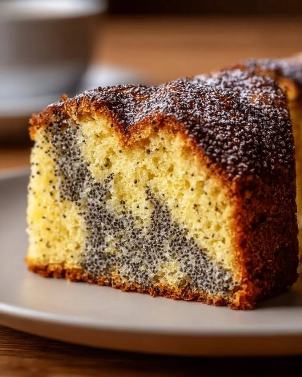 Frischer Mohnkuchen auf einem Teller serviert