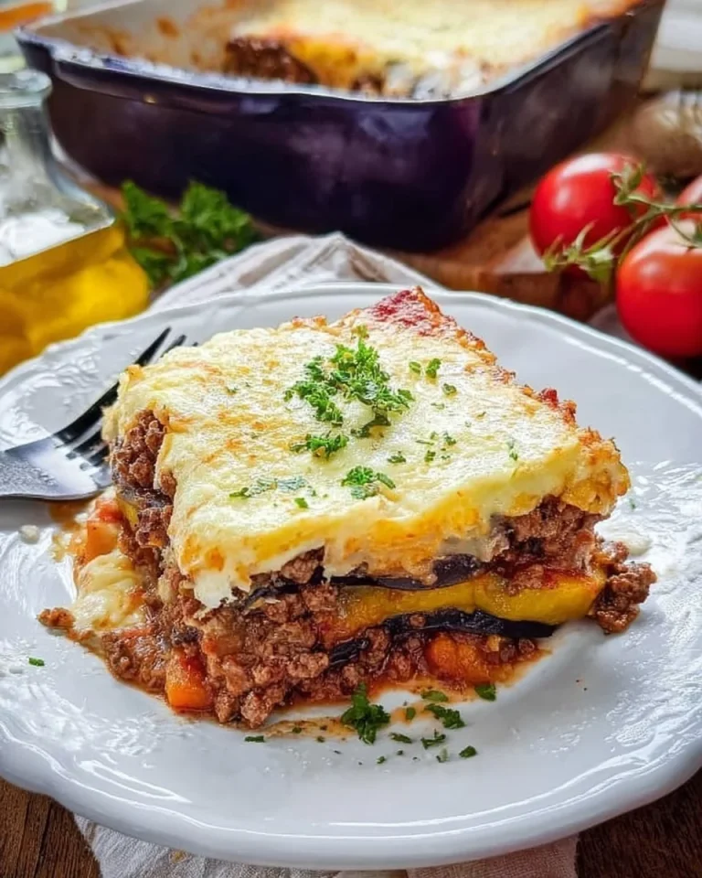 Traditionelles griechisches Moussaka Rezept mit Auberginen und Hackfleisch