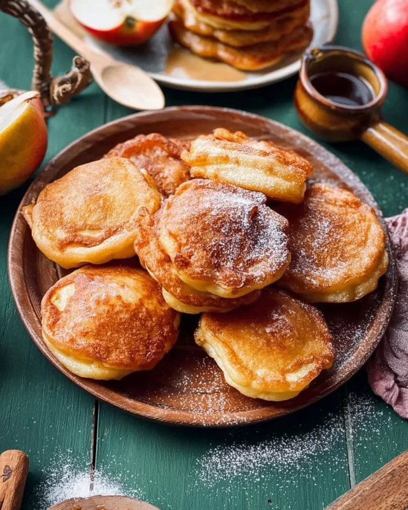 Omas leckere Apfelküchle mit frischen Äpfeln und Zimt umhüllt.