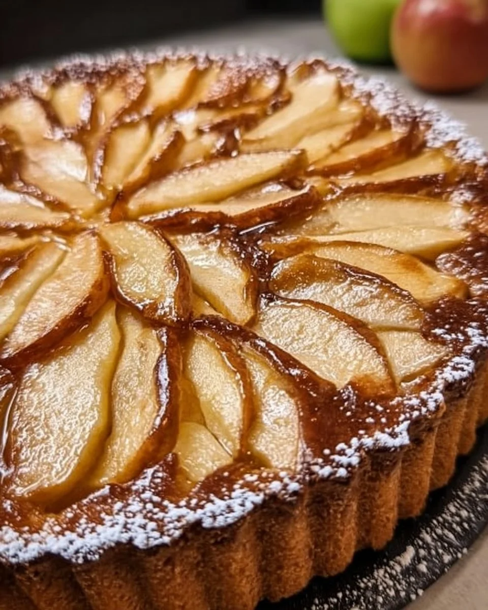 Saftiger deutscher Apfelkuchen nach Omas Rezept, frisch gebacken und duftend.
