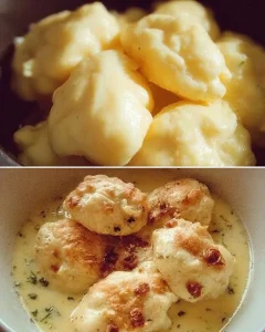 Omas traditionelle Mehlklöße, serviert mit leckerer Soße