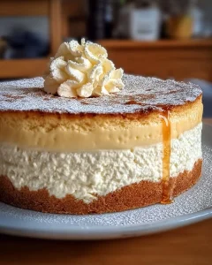 Leckerer Quark-Schneekuchen mit Vanillepudding auf einem Teller