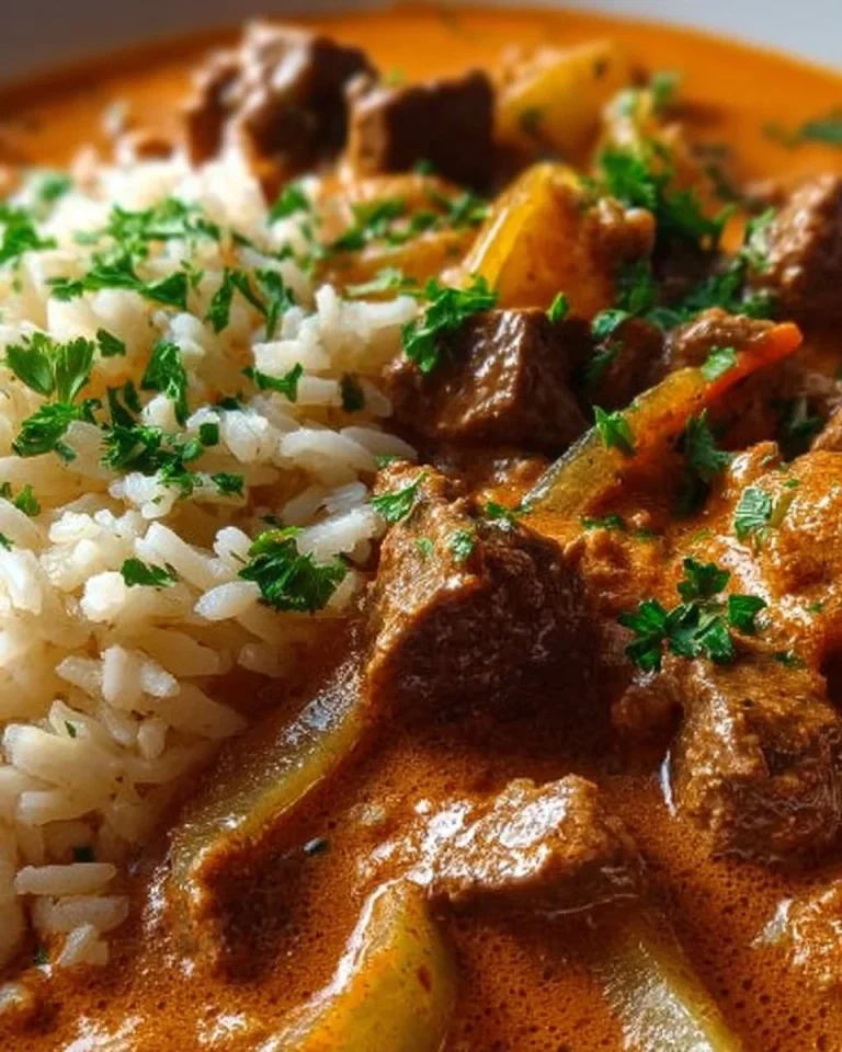 Teller mit Rahmgulasch, serviert mit Beilagen