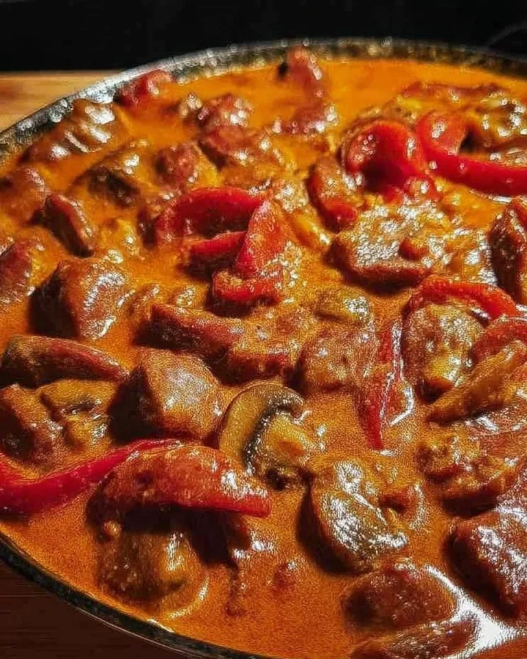 Ein leckeres Gericht aus Räuberfleisch, angerichtet mit frischen Beilagen.