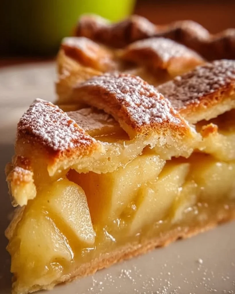 Rheinischer Apfelkuchen mit frischen Äpfeln auf einem Teller serviert