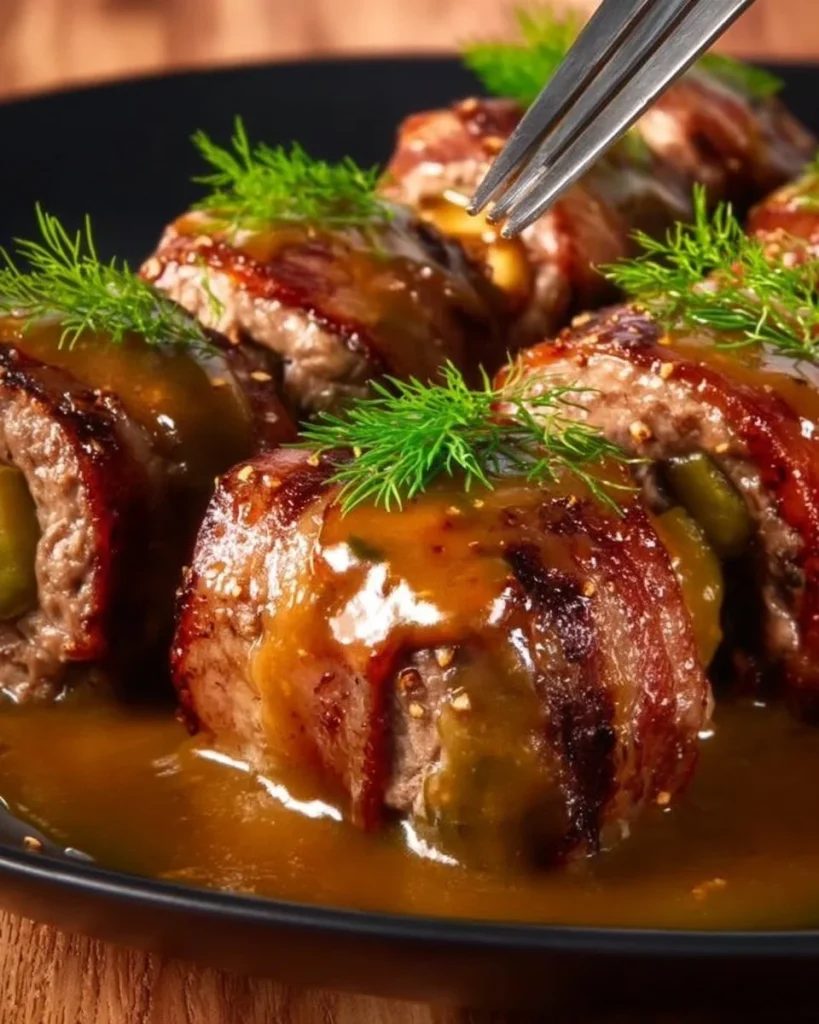 Rinderrouladen mit Füllung auf einem Teller serviert