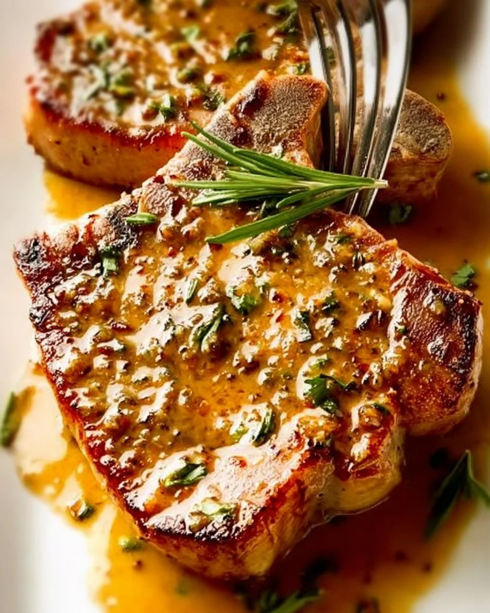 Zarte Rosmarin-Knoblauch-Schweinekoteletts mit frischen Kräutern und Gewürzen