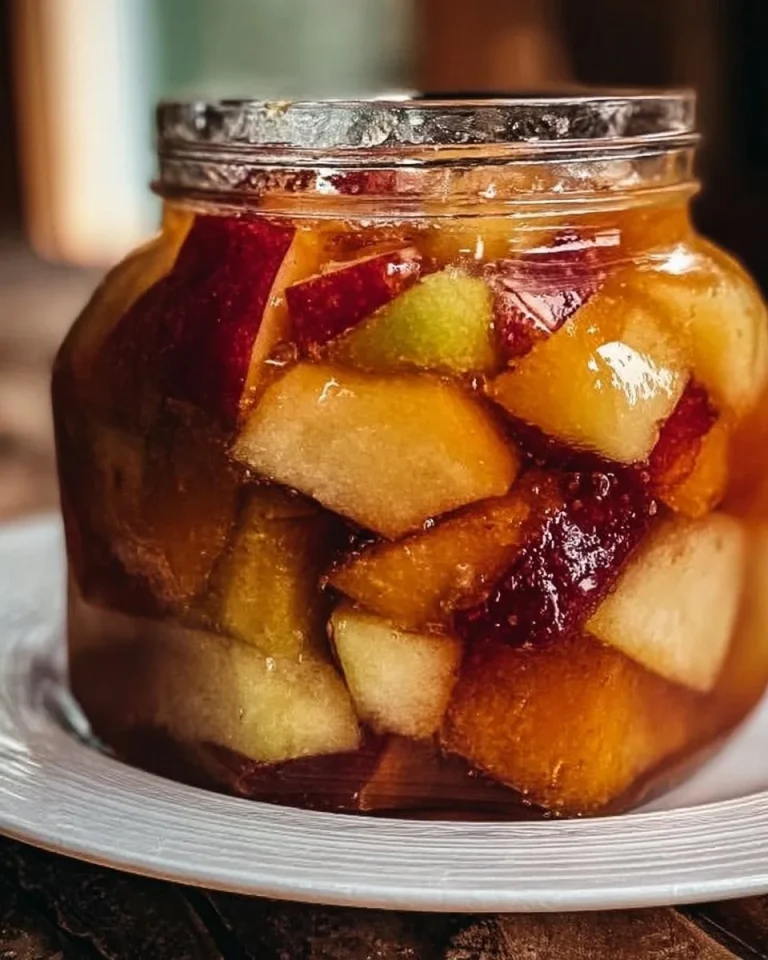 Selbstgemachter Rumtopf mit frischen Früchten im Glas