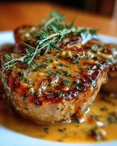 Saftige Schweinekoteletts in leckere Sauce serviert auf einem Teller.