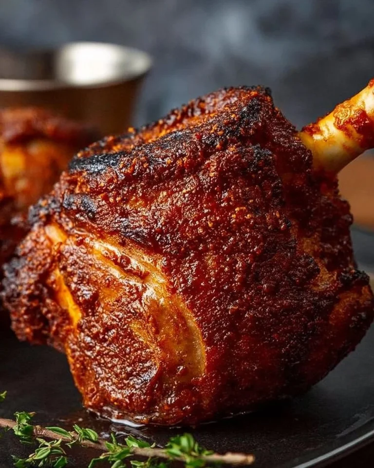 Schweinshaxe mit Bier-Soße auf einem Teller serviert