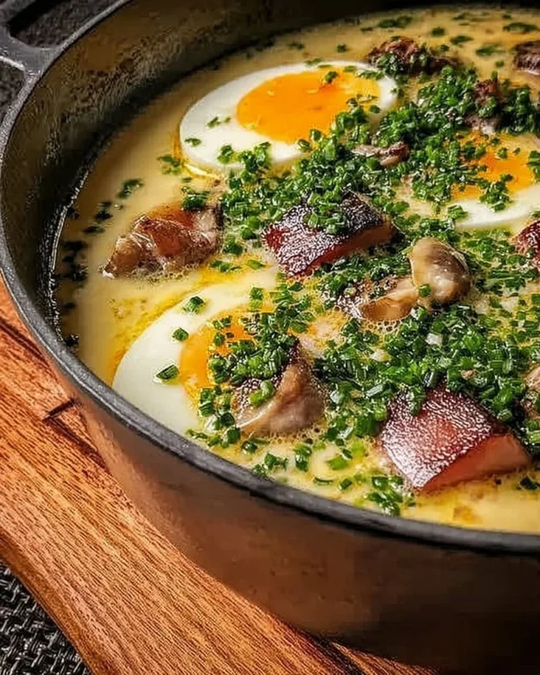 Senfeier serviert mit Beilagen auf einem Teller