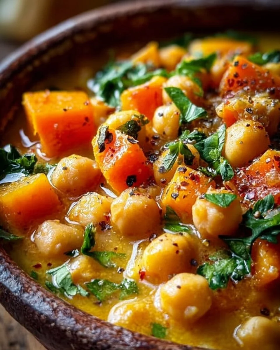 Würziger Kichererbseneintopf mit frischen Zutaten in einer Schüssel serviert