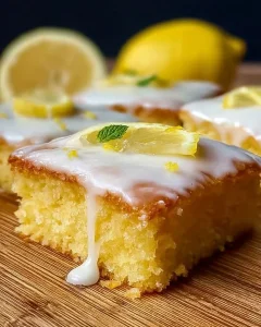 Frischer Zitronenkuchen auf einem Tisch, ideal für Kaffee und Kuchen