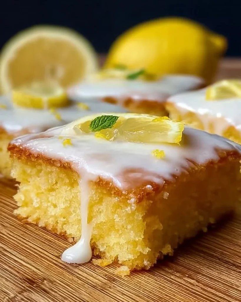 Frischer Zitronenkuchen auf einem Tisch, ideal für Kaffee und Kuchen