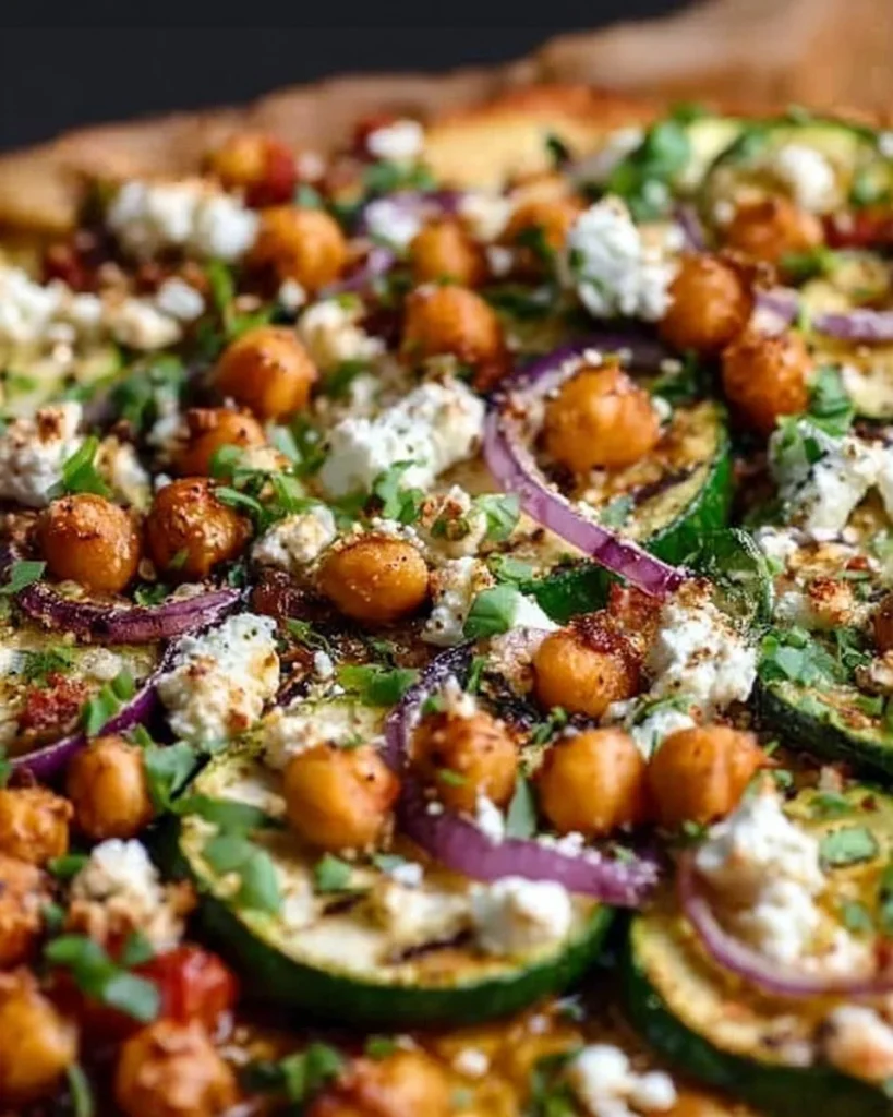 Zucchini-Chickpea Casserole mit Feta auf einem Teller serviert