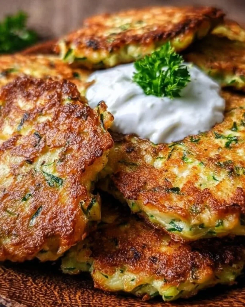 Leckere Zucchini-Puffer mit Haferflocken auf einem Teller serviert