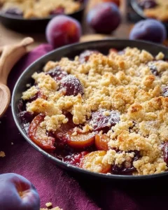 Leckerer Zwetschgen-Crumble mit frischen Zwetschgen und knusprigem Topping