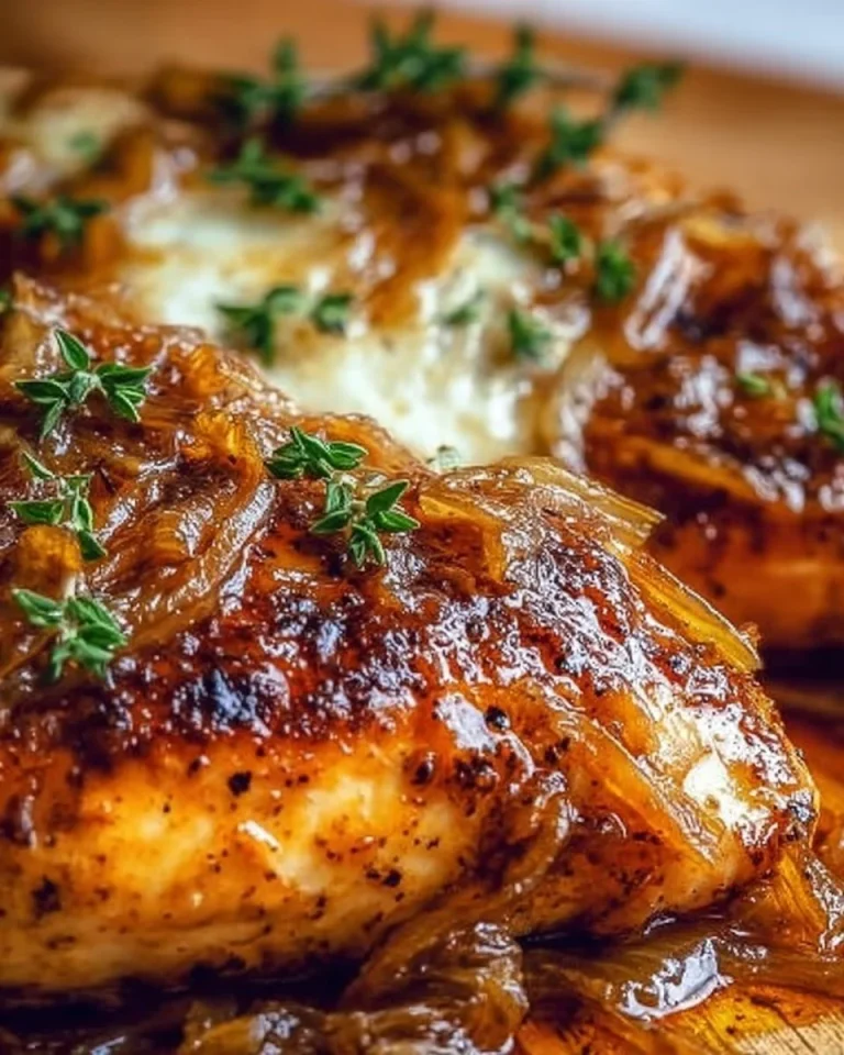 Zwiebel-Hühnchenbrust mit frischen Zwiebeln und Gewürzen auf einem Teller