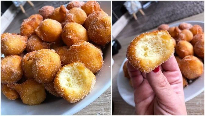 Frisch gebackene Quarkbällchen auf einem Teller, ideal zum Naschen.