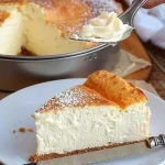 Leckerer Quarkkuchen auf einem Teller mit Früchten dekoriert