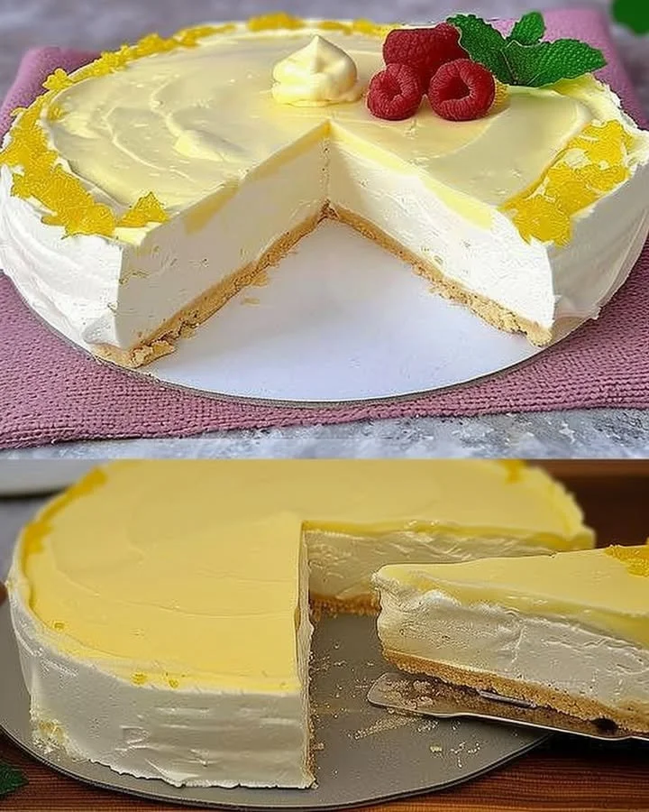 Erfrischende Zitronen-Joghurt-Torte mit frischem Obst und Sahne
